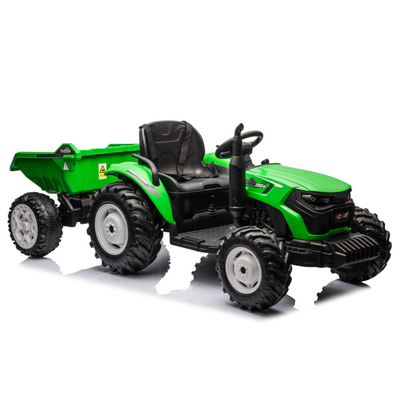 Tractor Eléctrico para Niño GROW c/ Remolque 24v Verde c/ RUEDAS DE GOMA