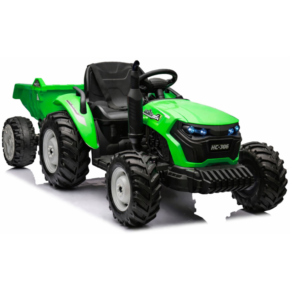 Tractor Eléctrico para Niño GROW c/ Remolque 24v Verde c/ RUEDAS DE GOMA