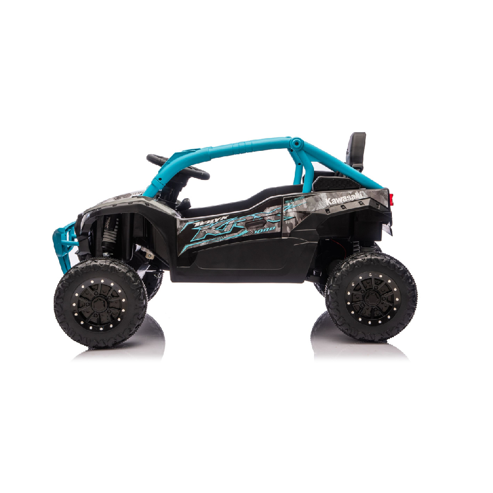 Coche Eléctrico para niño KAWASAKI 24V Negro y Azul c/ RUEDAS DE GOMA & ASIENTO DE PIEL