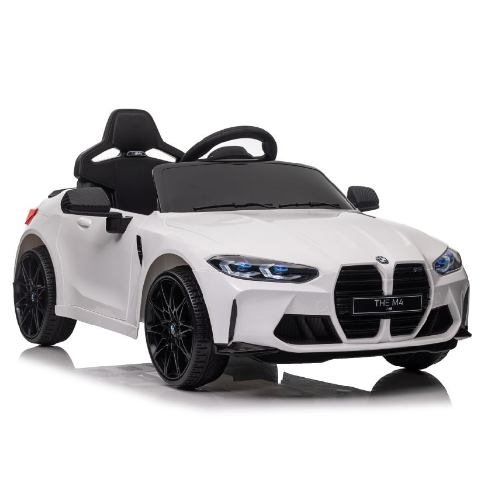 Carro Elétrico para Criança BMW M4 12v Branco c/ RODAS DE BORRACHA & ASSENTO EM PELE