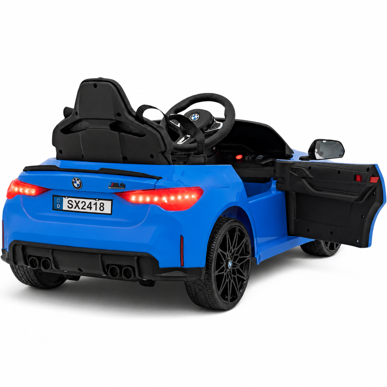Coche Eléctrico para Niños BMW M4 12v Azul BATERÍA DE LITIO con RUEDAS DE GOMA y ASIENTO DE PIEL