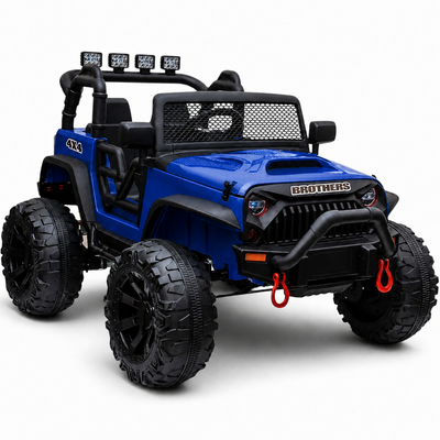 Carro Elétrico para Criança Jipe BROTHERS 24v Azul Metalizado c/ RODAS DE BORRACHA & ASSENTO EM PELE