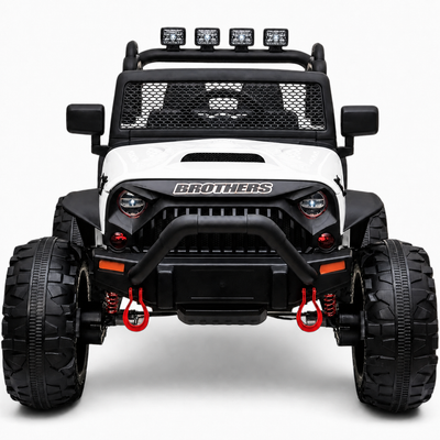 Carro Elétrico para Criança Jipe BROTHERS 24v Branco c/ RODAS DE BORRACHA & ASSENTO EM PELE