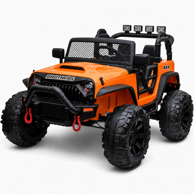 Carro Elétrico para Criança Jipe BROTHERS 24v Laranja c/ RODAS DE BORRACHA & ASSENTO EM PELE