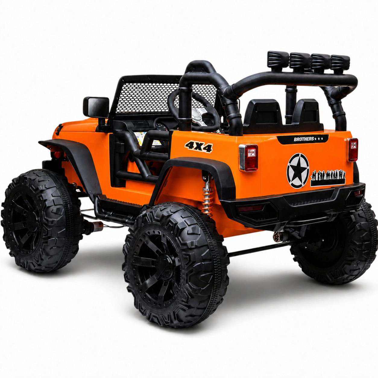 Carro Elétrico para Criança Jipe BROTHERS 24v Laranja c/ RODAS DE BORRACHA & ASSENTO EM PELE