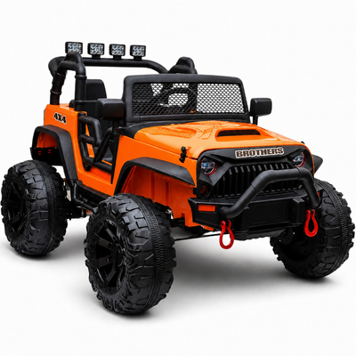 Carro Elétrico para Criança Jipe BROTHERS 24v Laranja c/ RODAS DE BORRACHA & ASSENTO EM PELE
