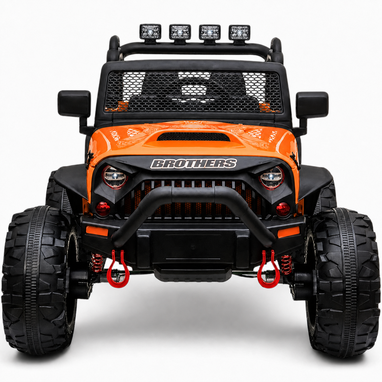 Carro Elétrico para Criança Jipe BROTHERS 24v Laranja c/ RODAS DE BORRACHA & ASSENTO EM PELE