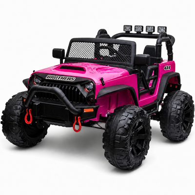 Carro Elétrico para Criança Jipe BROTHERS 24v Rosa Metalizado c/ RODAS DE BORRACHA & ASSENTO EM PELE