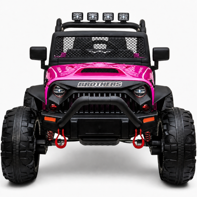 Carro Elétrico para Criança Jipe BROTHERS 24v Rosa Metalizado c/ RODAS DE BORRACHA & ASSENTO EM PELE