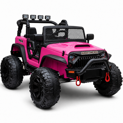 Carro Elétrico para Criança Jipe BROTHERS 24v Rosa c/ RODAS DE BORRACHA & ASSENTO EM PELE