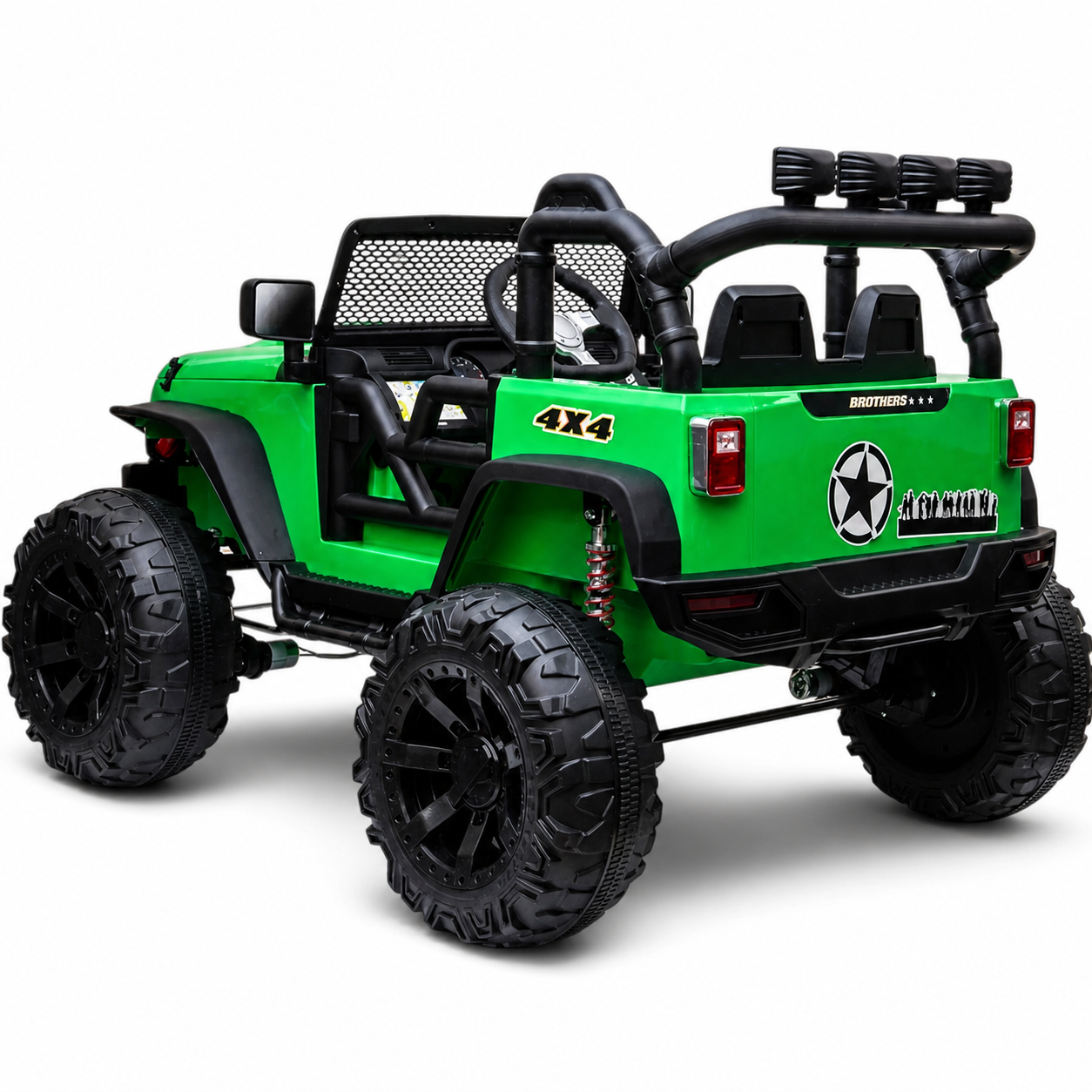 Carro Elétrico para Criança Jipe BROTHERS 24v Verde c/ RODAS DE BORRACHA & ASSENTO EM PELE