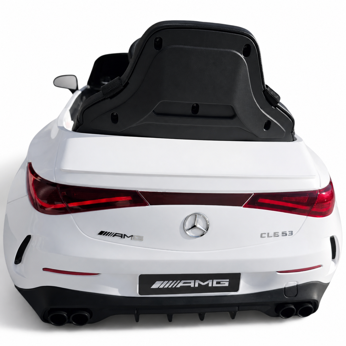 Coche eléctrico infantil Mercedes CLE53 blanco de 12V con ruedas de goma y asiento de piel
