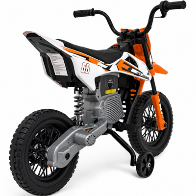 Moto Eléctrica para Niños estilo CROSS 12v Naranja c/ RUEDAS DE GOMA & ASIENTO DE PIEL