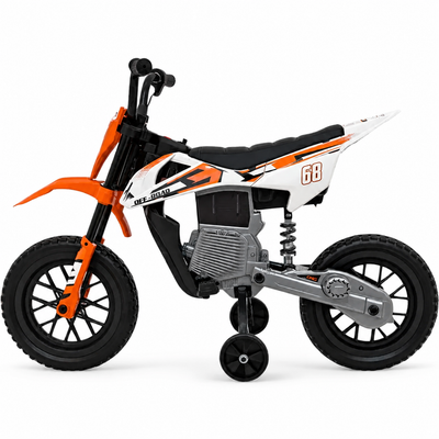 Moto Eléctrica para Niños estilo CROSS 12v Naranja c/ RUEDAS DE GOMA & ASIENTO DE PIEL