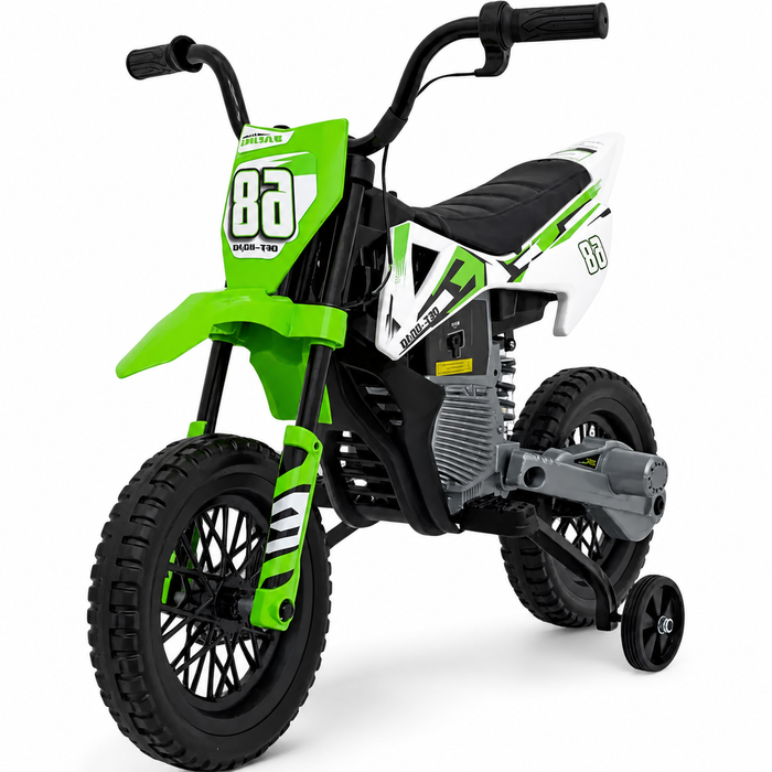 Moto Eléctrica para Niños Cross 12V Verde con RUEDAS DE GOMA y ASIENTO DE PIEL ECOLÓGICA