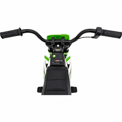 Moto eléctrica infantil estilo CROSS de 12 V verde, con RUEDAS DE GOMA y ASIENTO DE PIEL