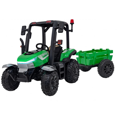 Tractor Eléctrico para Niños con Remolque 24v Verde c/ RUEDAS DE GOMA & ASIENTO DE PIEL