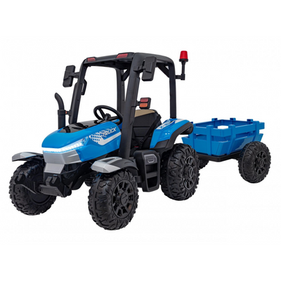 Tractor Eléctrico para Niños con Remolque 24v Azul c/ RUEDAS DE GOMA & ASIENTO DE PIEL