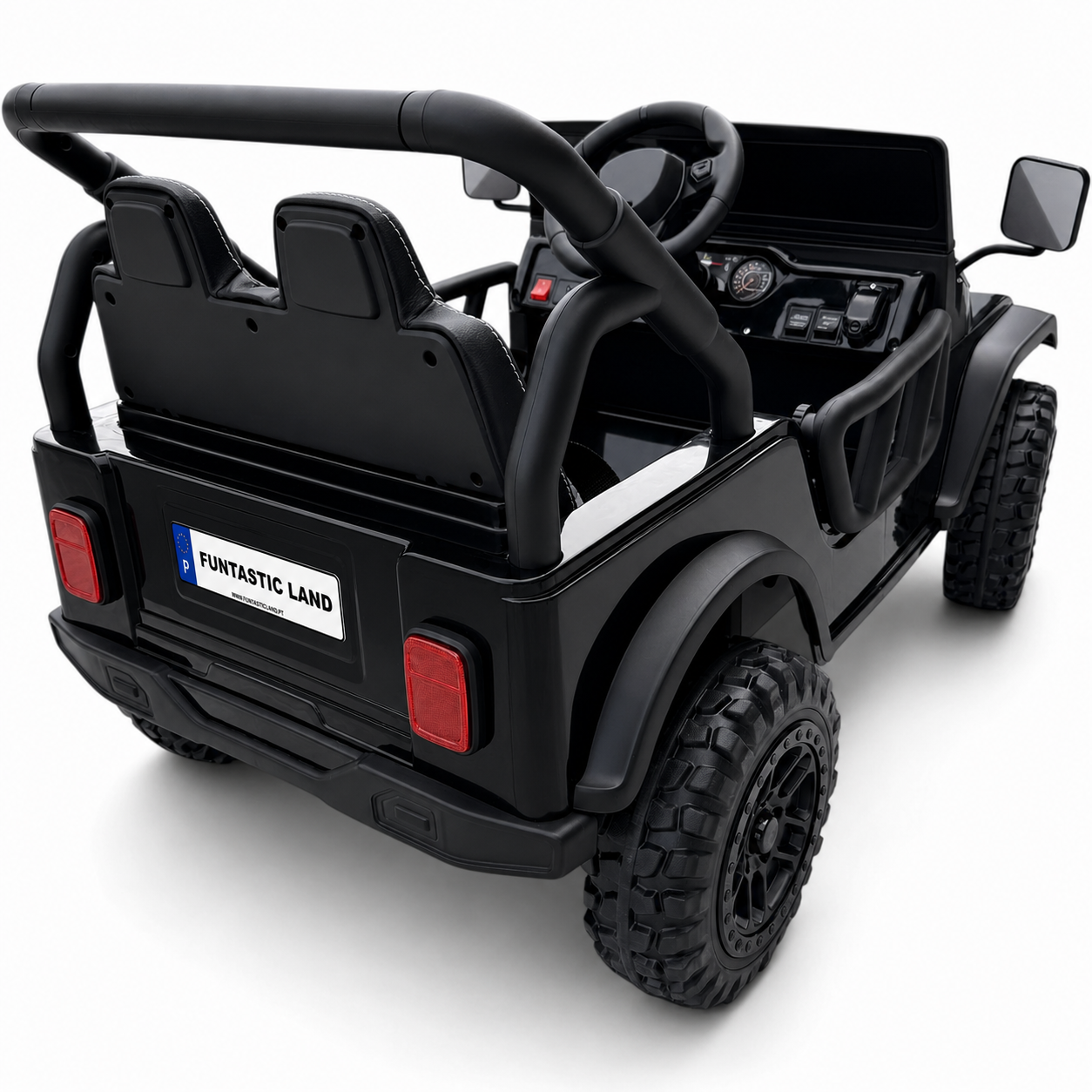 Carro Elétrico para Criança FJ LAND 24v Preto c/ RODAS DE BORRACHA & ASSENTO EM PELE