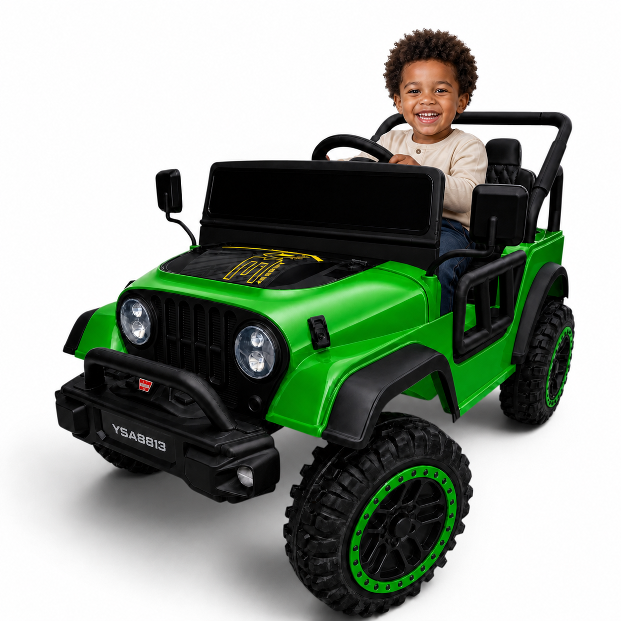 Carro Elétrico para Criança FJ LAND 24v Verde c/ RODAS DE BORRACHA & ASSENTO EM PELE