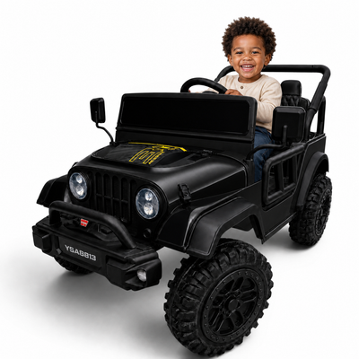 Carro Elétrico para Criança FJ LAND 24v Preto c/ RODAS DE BORRACHA & ASSENTO EM PELE