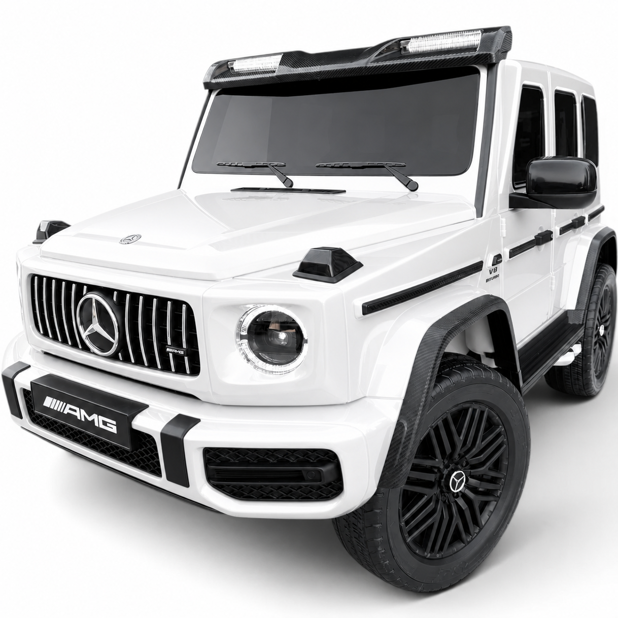 Carro Elétrico para Criança MERCEDES G63 AMG XXL Branco 24v MP4 4x4 c/ RODAS DE BORRACHA & ASSENTO EM PELE