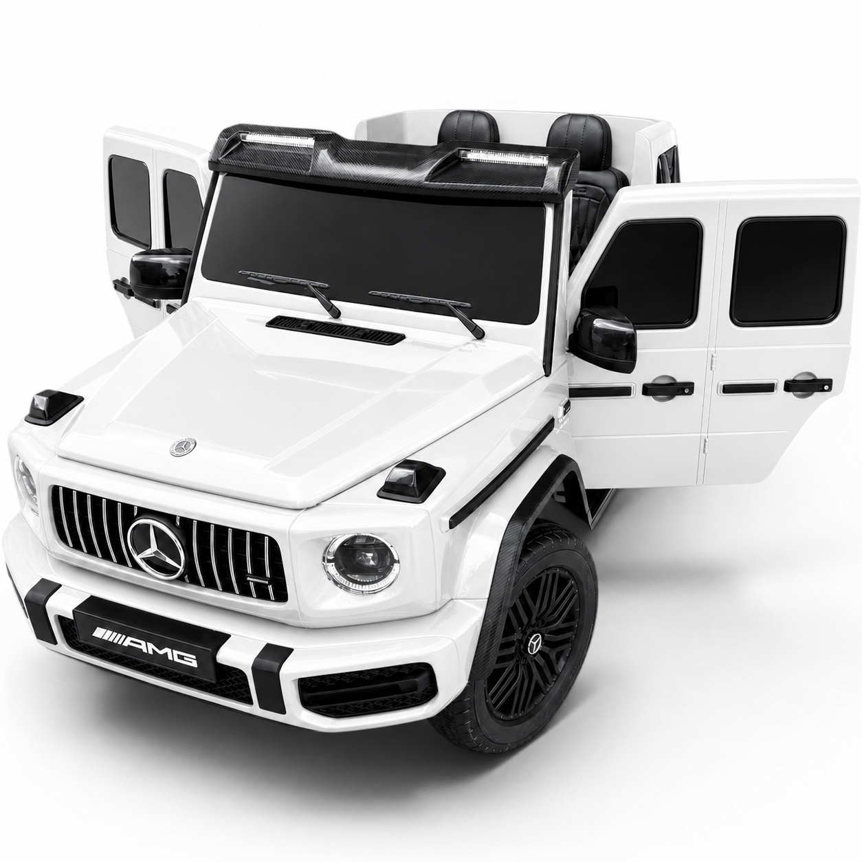 Carro Elétrico para Criança MERCEDES G63 AMG XXL Branco 24v MP4 4x4 c/ RODAS DE BORRACHA & ASSENTO EM PELE