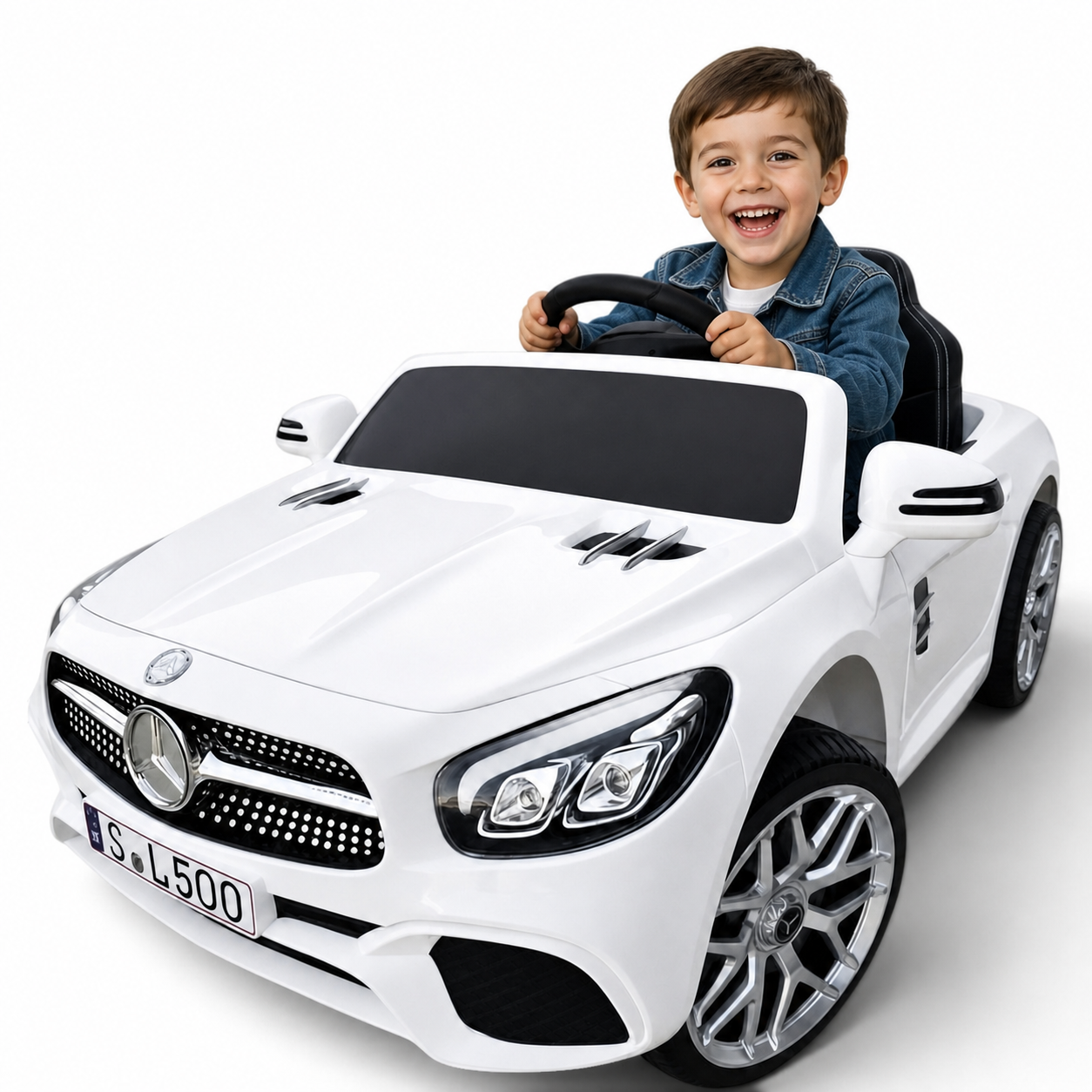 Coche Eléctrico para Niño MERCEDES SL500 12V Blanco c/ RODAS DE BORRACHA & ASIENTO EN PELE