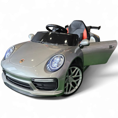 Carro Elétrico para Criança 911 Style Cinza Metalizado 12v c/ RODAS DE BORRACHA & ASSENTO EM PELE