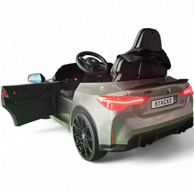 Carro Elétrico para Criança BMW M4 12v Cinza Metalizado c/ RODAS DE BORRACHA & ASSENTO EM PELE