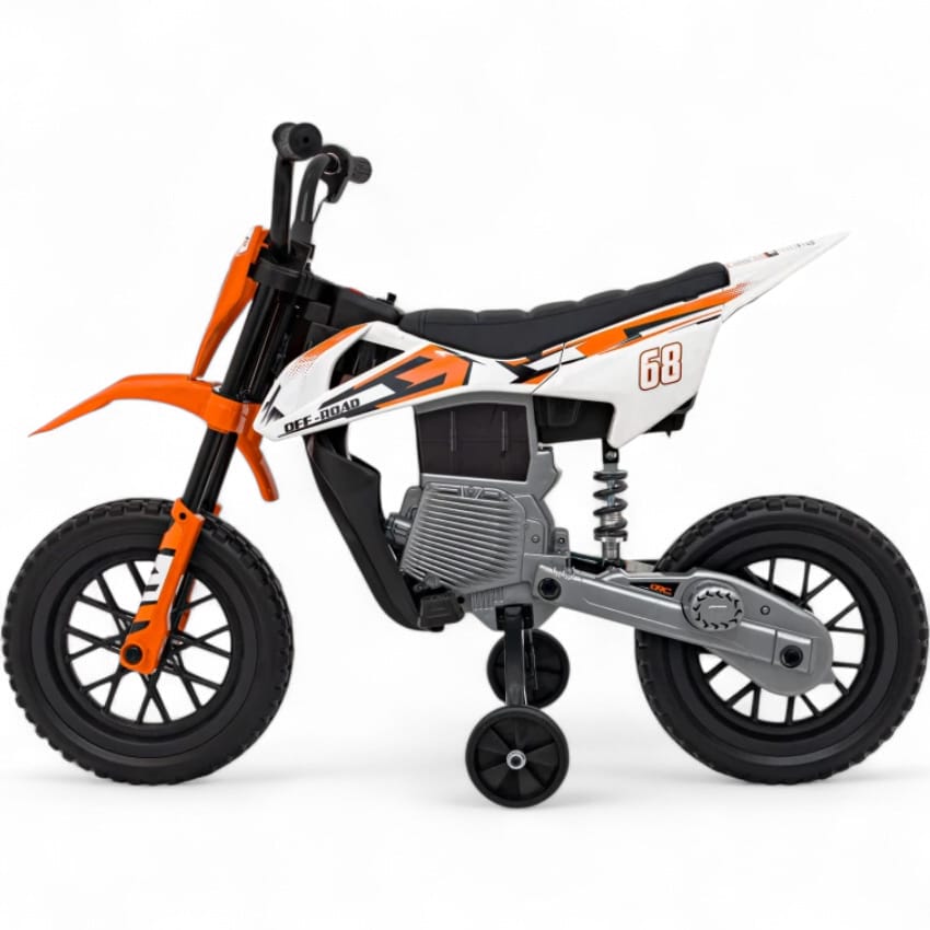 Moto Eléctrica para Niños estilo CROSS 12v Naranja c/ RUEDAS DE GOMA & ASIENTO DE PIEL
