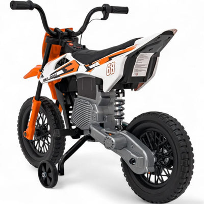 Moto Eléctrica para Niños estilo CROSS 12v Naranja c/ RUEDAS DE GOMA & ASIENTO DE PIEL