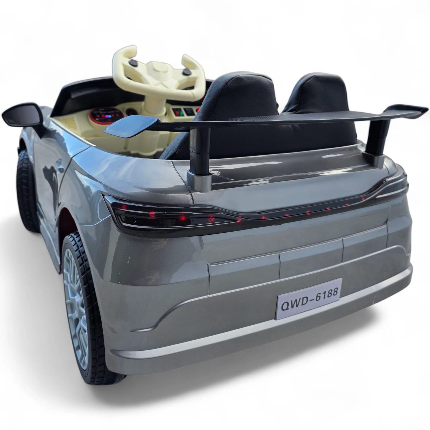 Coche Eléctrico para Niños GT3 Style Gris Metalizado 12v c/ RUEDAS DE GOMA & ASIENTO DE PIEL