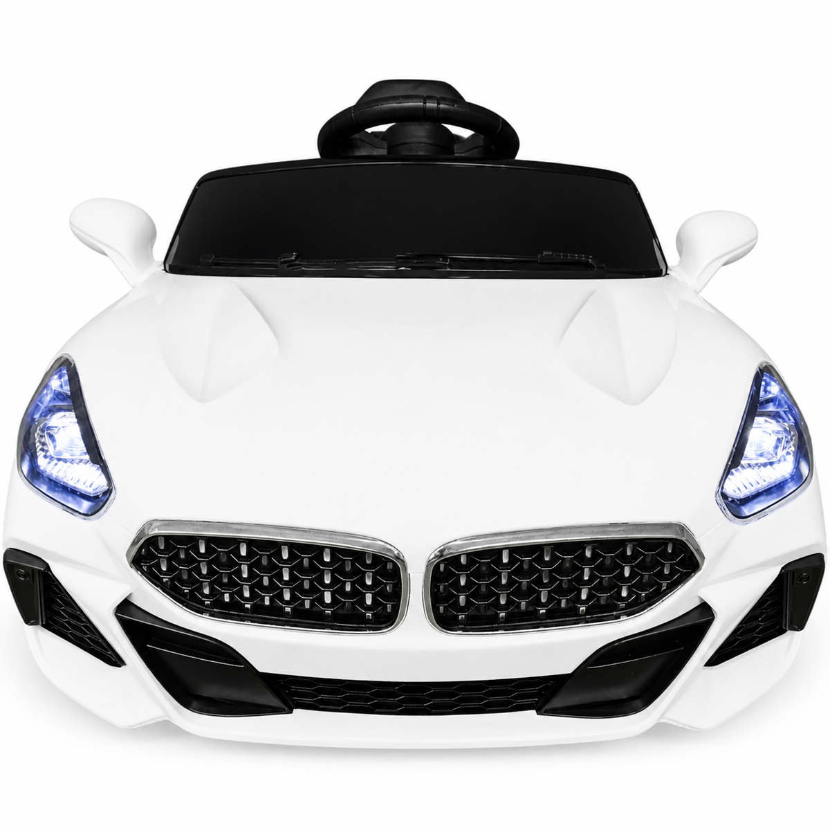 Coche eléctrico infantil BM Z4 Style blanco de 12 V con ruedas de goma y asiento de piel