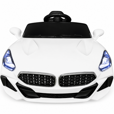 Coche eléctrico infantil BM Z4 Style blanco de 12 V con ruedas de goma y asiento de piel