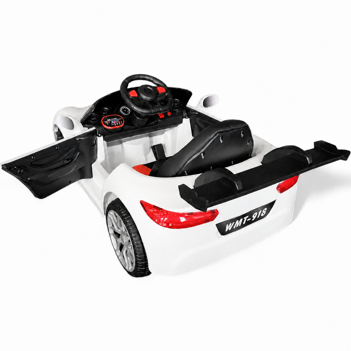 Coche eléctrico infantil BM Z4 Style blanco de 12 V con ruedas de goma y asiento de piel
