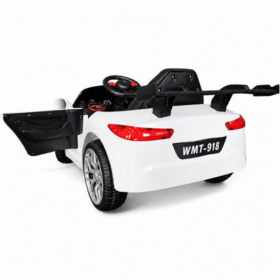 Coche eléctrico infantil BM Z4 Style blanco de 12 V con ruedas de goma y asiento de piel