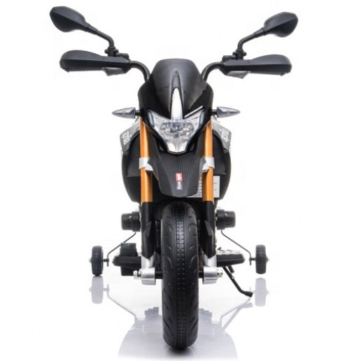 Mota Elétrica para Criança APRILIA DORSODURO 12v Preta c/ RODAS DE BORRACHA & ASSENTO EM PELE
