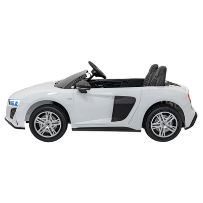 Coche eléctrico para Niños AUDI R8 SPYDER Versión XXL Blanco c/ RUEDAS DE GOMA & ASIENTO DE PIEL