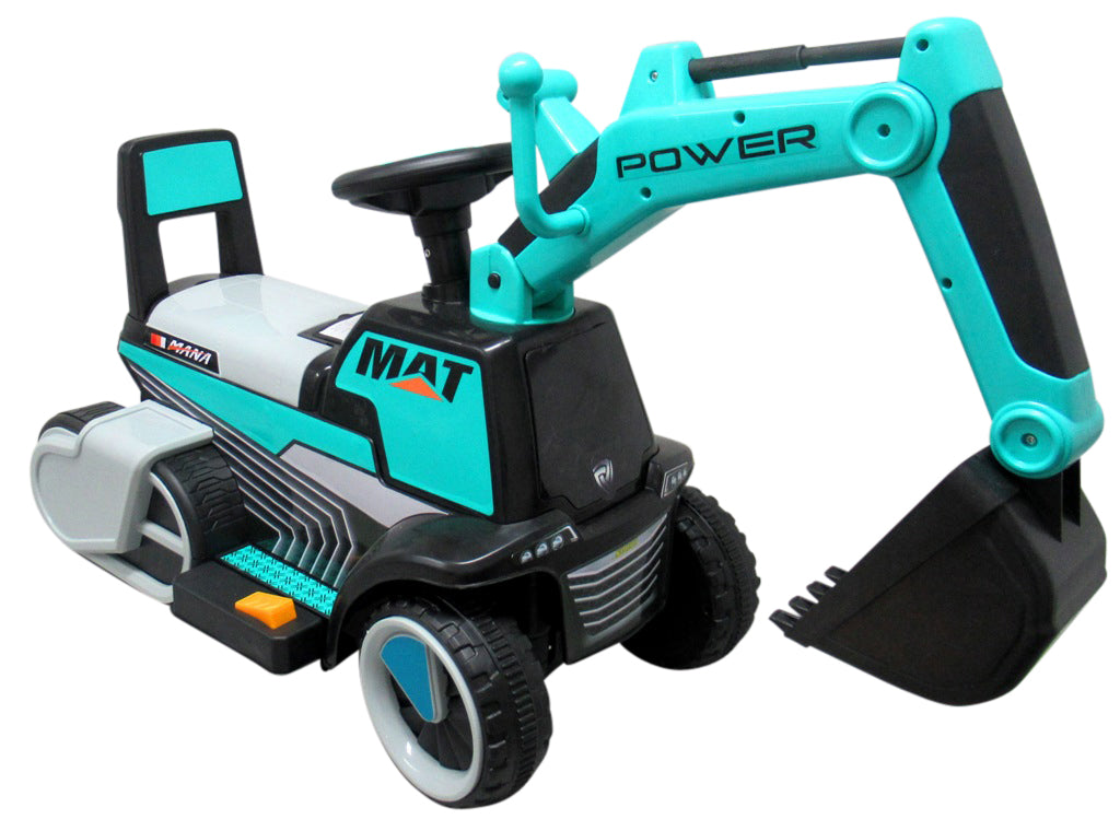 Excavadora Eléctrica Power Mat 6v Azul c/ Ruedas & Asiento de Plástico