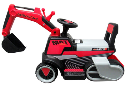 Excavadora Eléctrica Power Mat 6v Roja c/ Ruedas & Asiento de Plástico