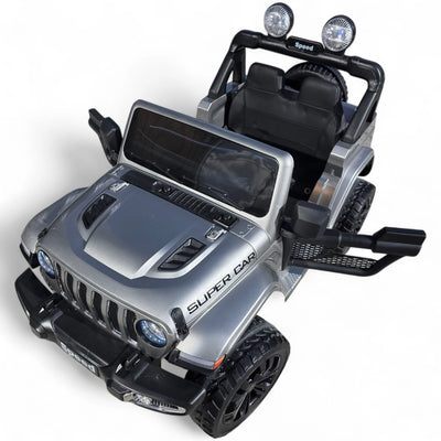 Carro Elétrico para Criança SPEED WRANGLER 4x4 Cinza Metalizado 12v c/ RODAS DE BORRACHA & ASSENTO EM PELE