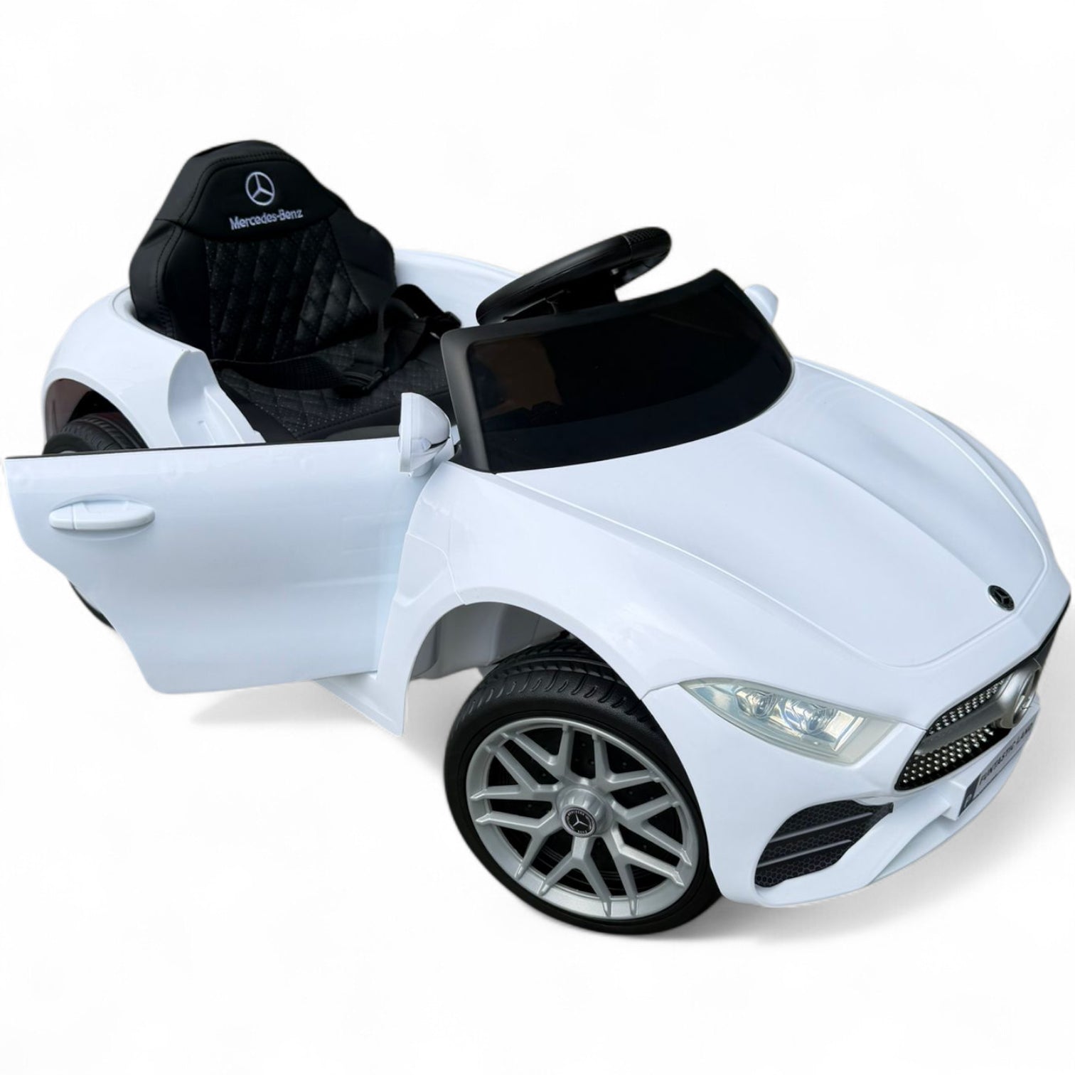 Coche Eléctrico para niño MERCEDES CLS 350 12v BLANCO c/ RODAS DE BORRACHA & ASIENTO EN PELE