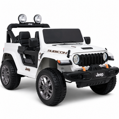 Carro Elétrico para Criança JEEP RUBICON 4x4 24v Branco c/ RODAS DE BORRACHA & ASSENTO EM PELE