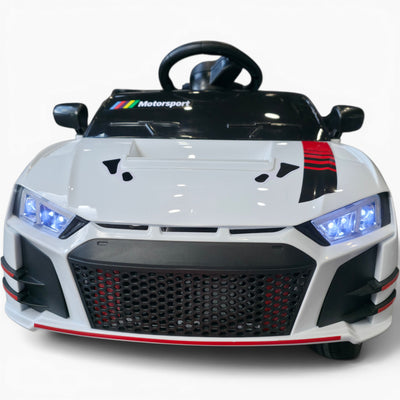 Coche Eléctrico para Niño R8 Style 12v Blanco c/ RUEDAS DE GOMA & ASIENTO DE PIEL