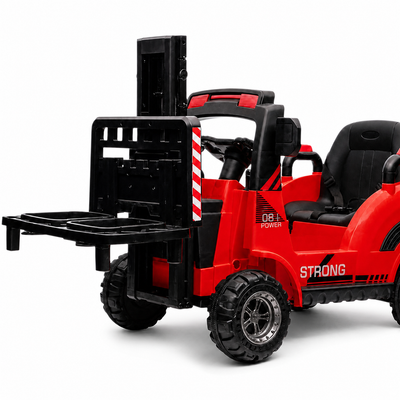 Empilhador Elétrico para Criança 12v Vermelho c/ RODAS DE BORRACHA & ASSENTO EM PELE
