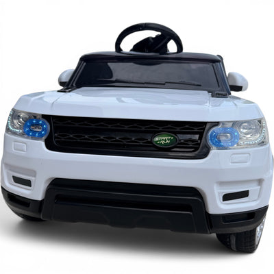 Carro Elétrico para Criança Rover Style 12v Branco c/ RODAS DE BORRACHA & ASSENTO EM PELE