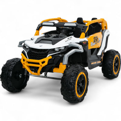 Coche Eléctrico para Niño Buggy Speed Blanco y Amarillo 12v c/ RODAS DE BORRACHA & ASIENTO EN PELE