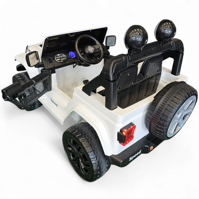 Jeep eléctrico para niños 12v con ruedas de goma y asientos de cuero