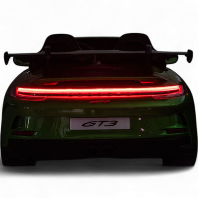 Coche Eléctrico para Niño PORSCHE 911 GT3 24v 4x4 XXL Verde Metalizado c/ MP4, RUEDAS DE GOMA & ASIENTO DE PIEL Y VELUR